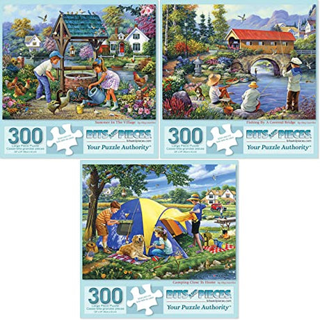 Bits and Pieces Set of 3 Jigsaw Puzzles 300 Pieces - Summer in the Village Bits and Pieces