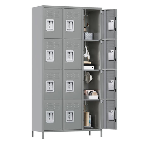 Reemoon Metal Locker Storage Cabinet for Employees, 72" Tall Steel Lockers for Home, Office, School, Gym (Light Grey, 12 Doors) Reemoon