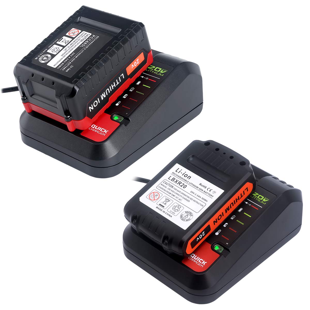 Elefly 20V Battery Charger PCC692L Compatible with Porter Cable 20V Lithium Battery PCC680L PCC685LP and Compatible with Black Decker 20V Battery LBXR20 LB2X4020 - WoodArtSupply