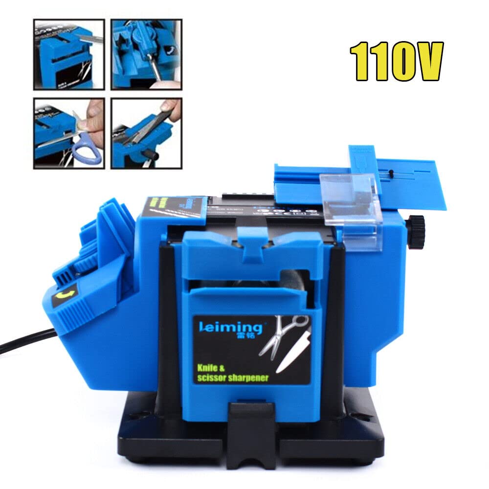 CHUNILLE Electric Sharpener Scissor Knife Drill Bit Chi-sel Sharpening Machine Multi-Task 1350rpm 96W Blue CHUNILLE