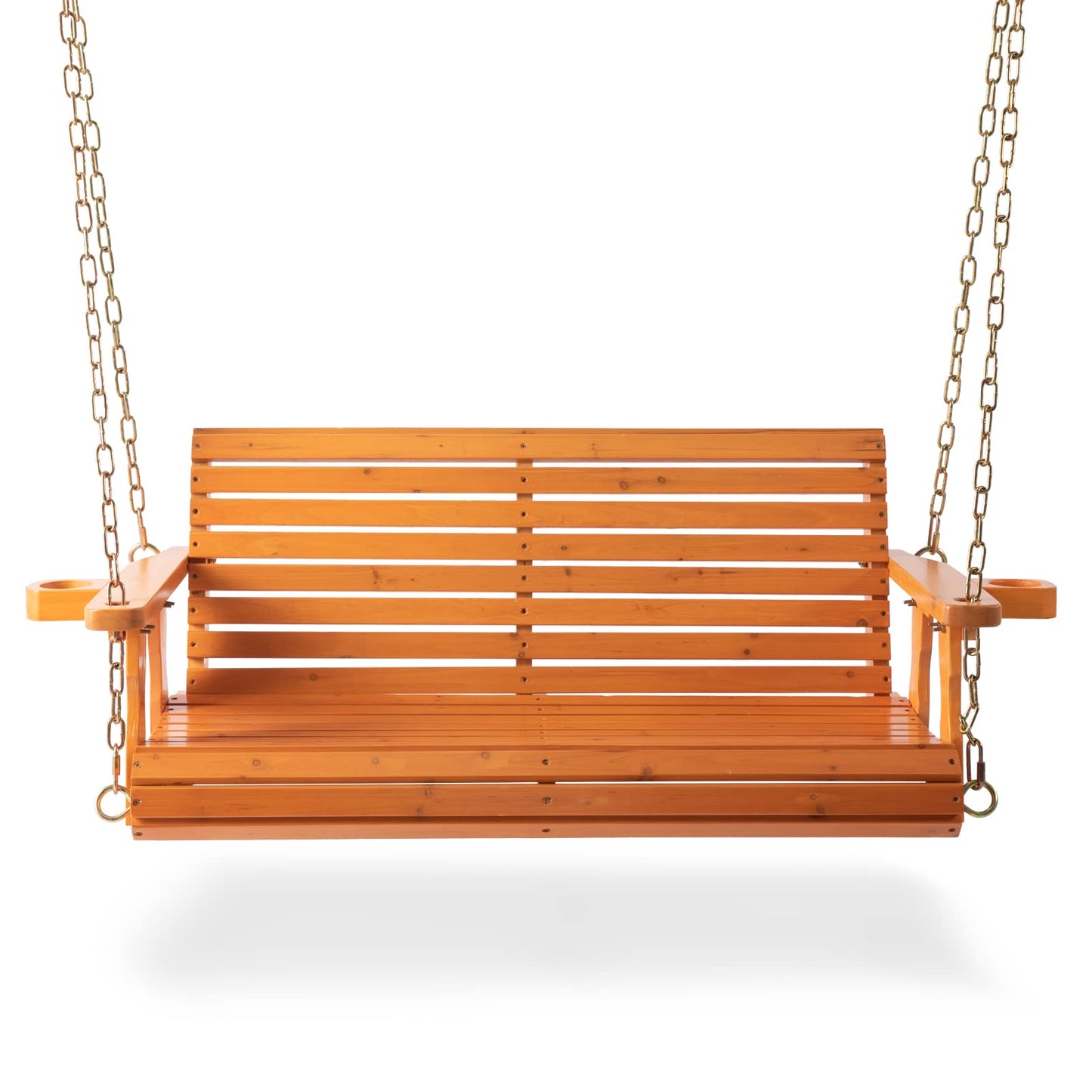 Porch Wooden Swings with Chain - Outdoor Finished Hanging Bench Swing Chair Furniture 2 Seater, Natural for Garden, Courtyard, Patio - WoodArtSupply