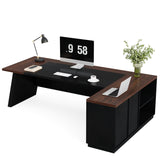 Tribesigns 78" L-Shaped Executive Desk, Large Office Desk with Drawers and Lateral File Cabinet, Business Furniture with Storage Shelves, Modern Computer Desk for Home Office, Walnut & Black Tribesigns