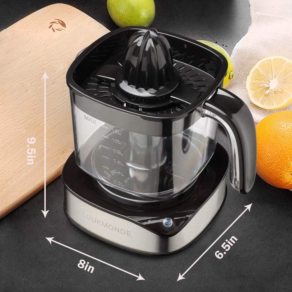 Luukmonde Electric Citrus Juicer 1.2L Large Volume, Orange Juicer with Powerful Motor and LED Working Lamp, Electric Lemon Squeezer for Orange Lemon Lime Grapefruit, Black LUUKMONDE