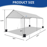10x20 ft Heavy Duty Car Canopy Galvanized Frame Carport Outdoor Party Tent Boat Shelter with Reinforced Structure, No Sidewall - Light Grey SAILARY
