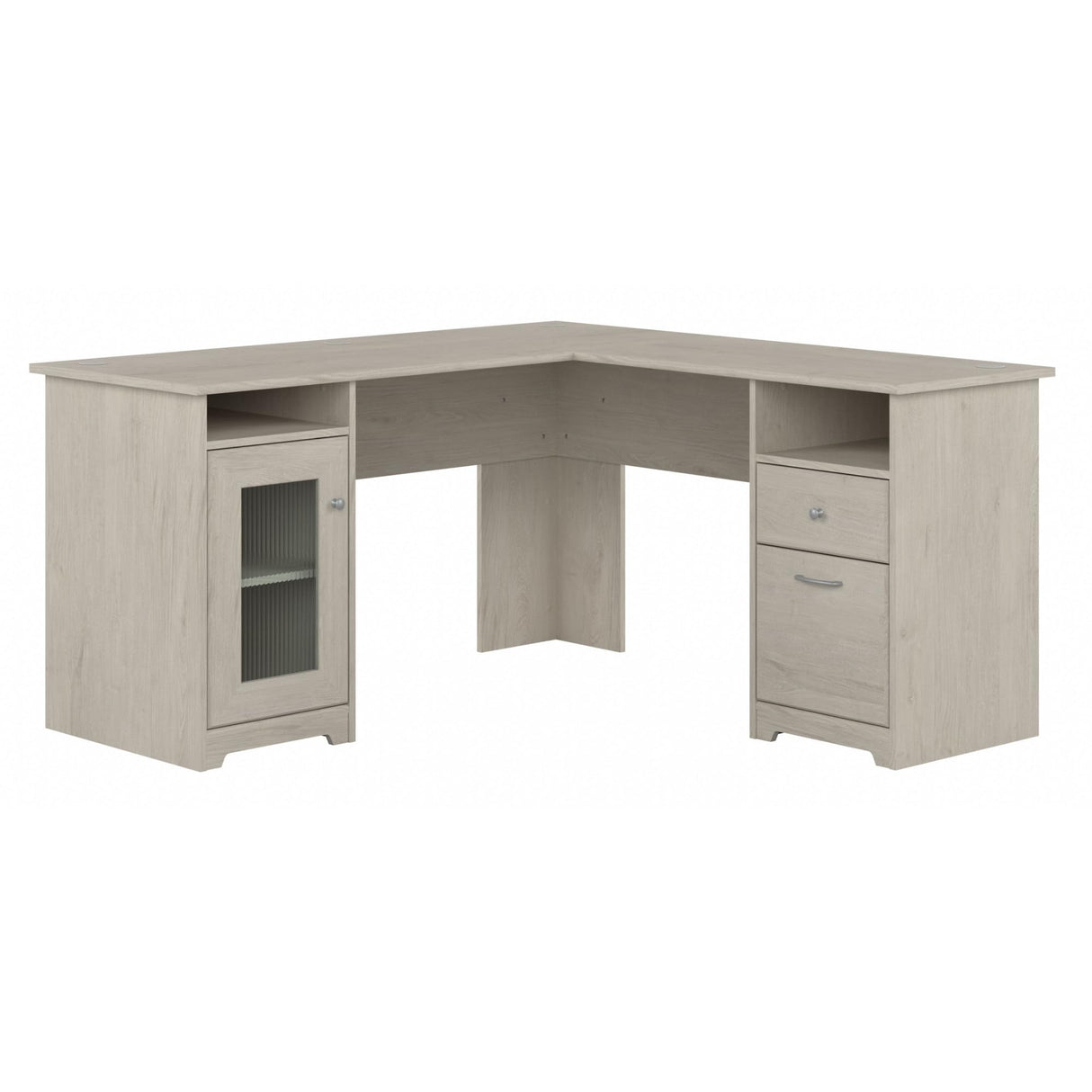 Bush Furniture Cabot 60W L Shaped Computer Desk with Storage in Linen White Oak Bush Business Furniture