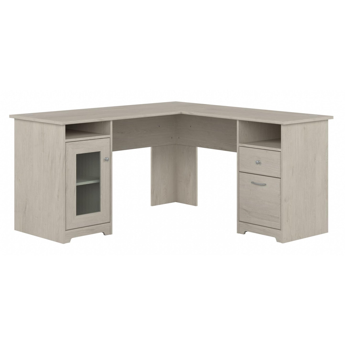 Bush Furniture Cabot 60W L Shaped Computer Desk with Storage in Linen White Oak - WoodArtSupply