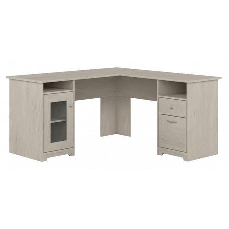 Bush Furniture Cabot 60W L Shaped Computer Desk with Storage in Linen White Oak Bush Business Furniture