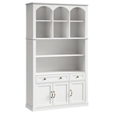 RALGEND 73.2" Tall Farmhouse Arched Bookshelf with Drawer and Door, 6 Tier Mid Century Modern Book Shelf and Bookcase with Storage, Floor Standing Display Cabinet for Living Room, Home Office, White RALGEND