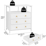 Edbuosy 3 Wooden Drawers Night Stand, 27 Inch Wide Nightstand with Charging Station and Adjustable Drawers, Small Dresser for Closet, Bedside Table for Living Room/Bedroom/Office, White. Edbuosy