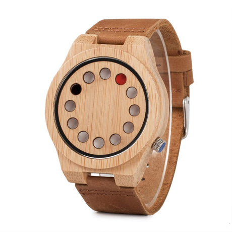 BOBO BIRD Men's Bamboo Wooden Watch with Black Cowhide Leather Strap 12 Holes Timer Design Sports Casual Watches (Brown Cat-Eye) BOBO BIRD