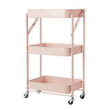 Urban Lifestyle 3 Tier Foldable Metal Rolling Storage Utility Cart, No Tools Assembly, Blush Urban Lifestyle