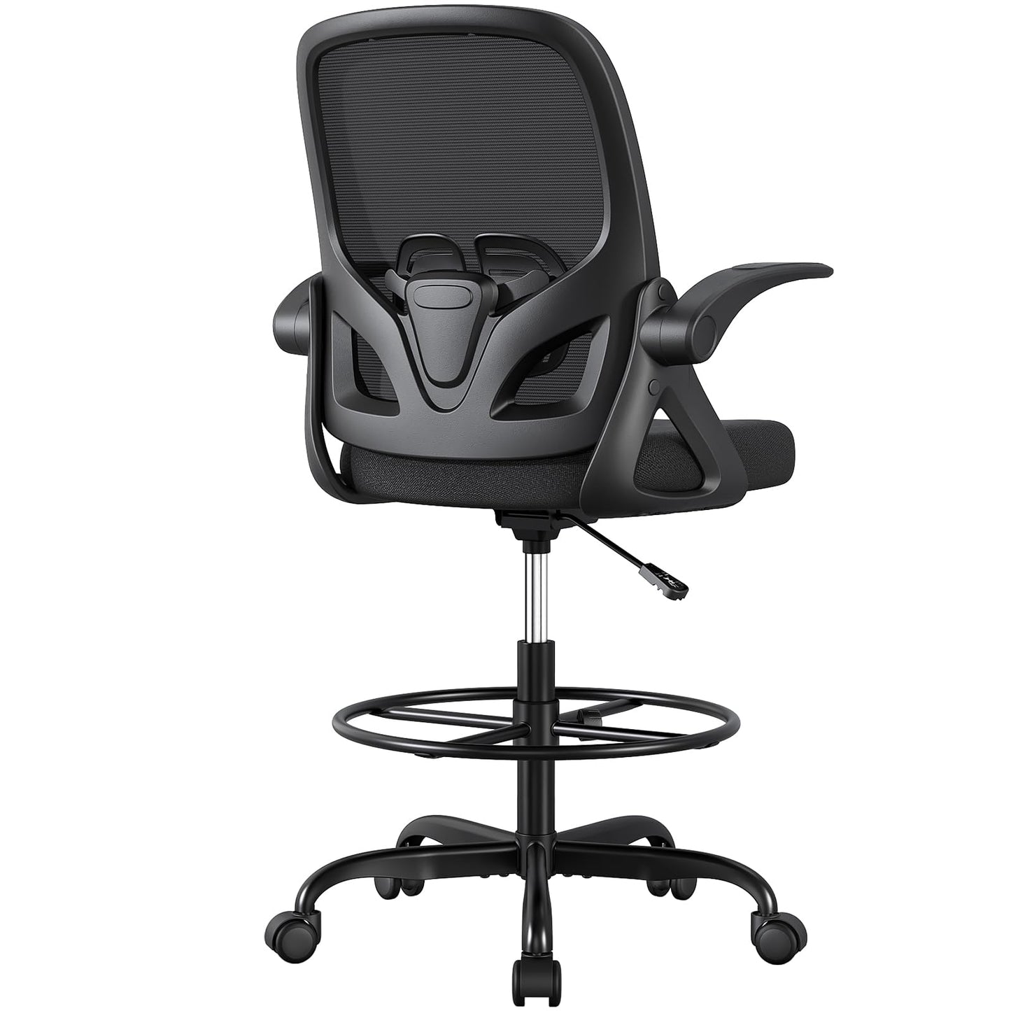 ORRSAKER Tall Drafting Chair with Lumbar Support and Footrest Ring, Supportive Tall Extended Height Ergonomic Desk Chair for Home Work, Breathable Tall Mesh Office Chair with Flip up Arms(Black)