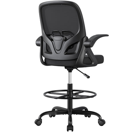 ORRSAKER Tall Drafting Chair with Lumbar Support and Footrest Ring, Supportive Tall Extended Height Ergonomic Desk Chair for Home Work, Breathable Tall Mesh Office Chair with Flip up Arms(Black) ORRSAKER