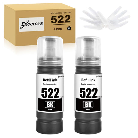EXCERCUS T522 522 Ink Refill Bottles Compatible for Ecotank ET-2760 ET-4760 ET-2750 ET-2720 ET-3760 ET-2850 ET-15000 ET-2800 ET-4700 ST-4000 ST-2000 ET-3710 ET4810 ET-3850 Printer (2BK) EXCERCUS