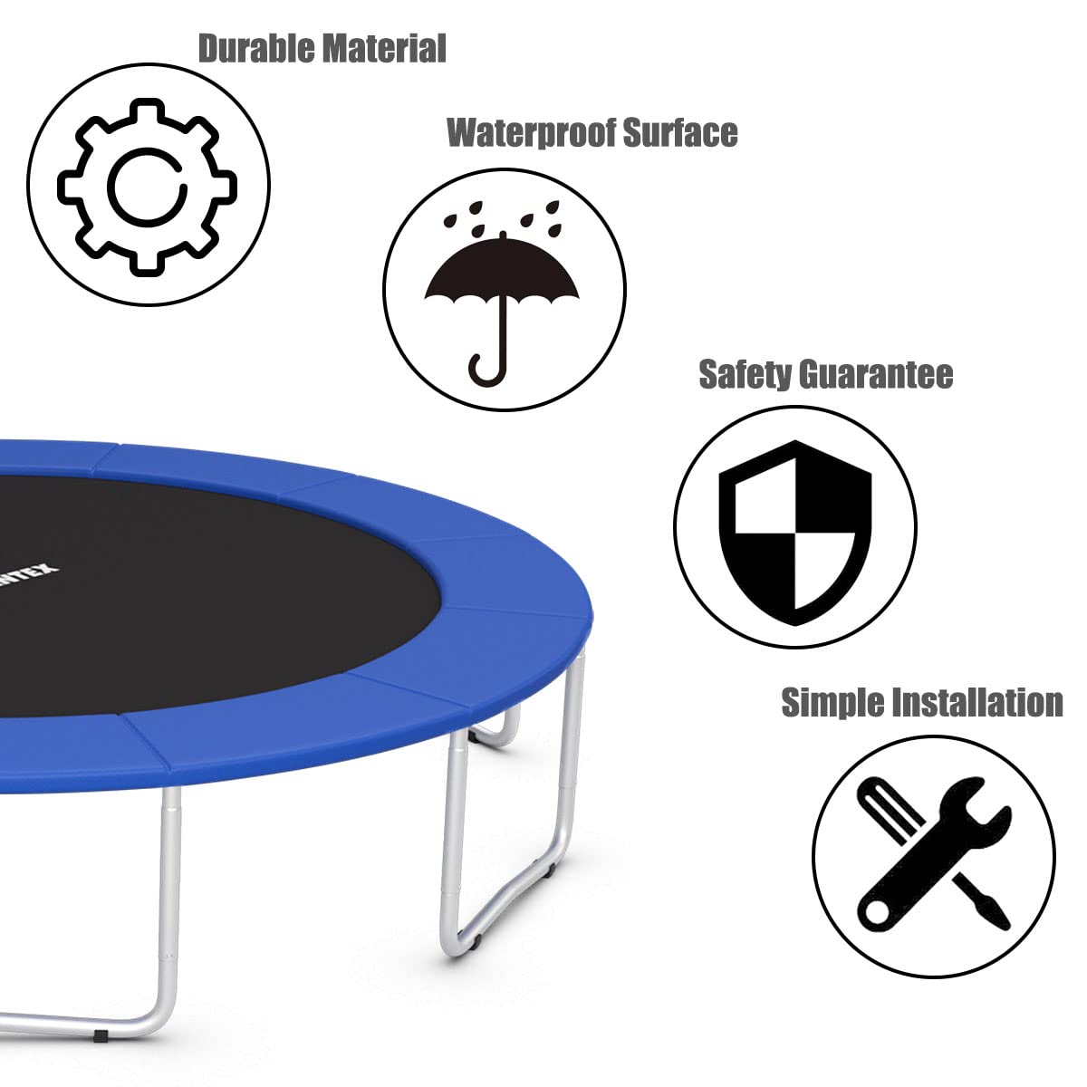 Giantex Trampoline Pad, 8ft 10ft 12ft 14ft 15ft 16ft Trampoline Replacement Safety Pad, No Holes for Pole, Waterproof Trampoline Accessories Spring Cover (15 Ft, Blue) Giantex