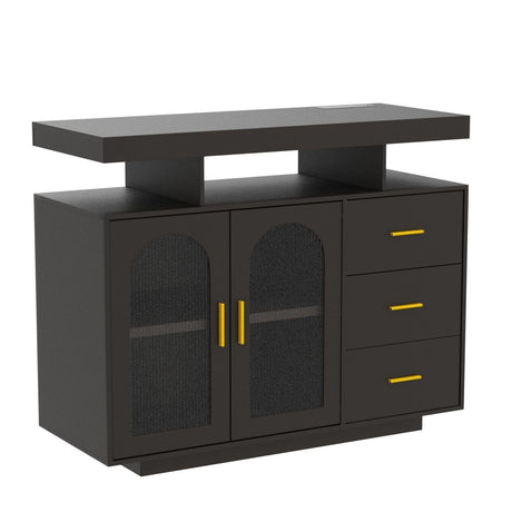 HWB Black RGB LED Coffee Bar Cabinet with Large Storage & Charging Station for Kitchen and Dining Room HWB