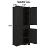 72" Tall Kitchen Pantry Storage Cabinet, Farmhouse Storage Cabinet with Organizer, Large Capacity Storage Cabinet with Drawer,Freestanding Cupboard for Kitchen, Dining Room, Living Room, Black Halitaa