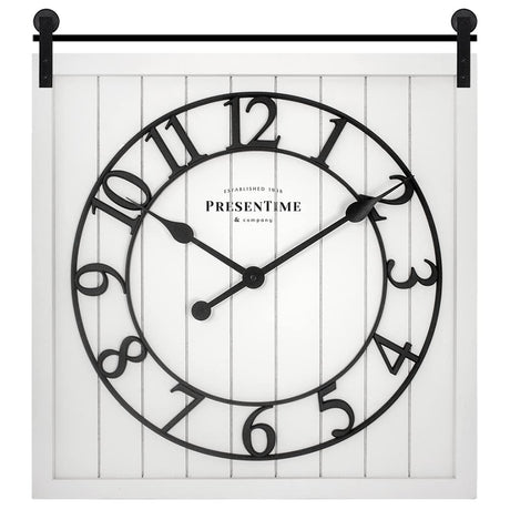 Presentime & Co Farmhouse Barn Door Clock, Shiplap Style, Cream White Color, Silent No Ticking, 3D Arabic Numeral, 23" H x 21" W. Home Decoration/Wall Decoration/Farmhouse Décor. Presentime