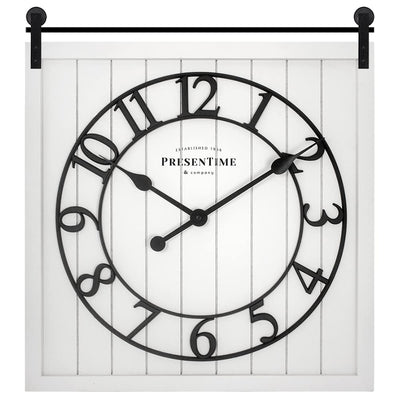 Presentime & Co Farmhouse Barn Door Clock, Shiplap Style, Cream White Color, Silent No Ticking, 3D Arabic Numeral, 23" H x 21" W. Home Decoration/Wall Decoration/Farmhouse Décor.