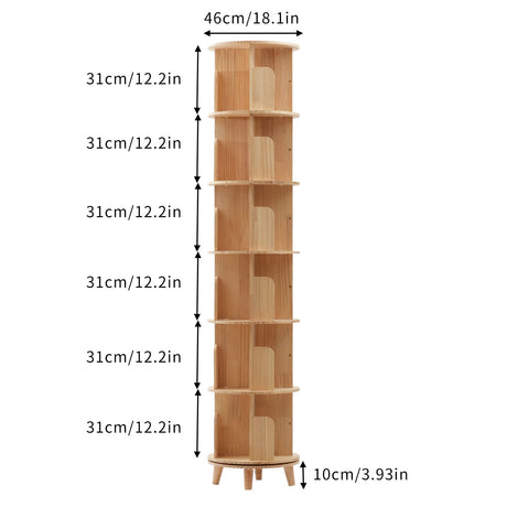 Stylish 6-Tier Rotating Wooden Bookshelf - 360° Floor-Standing Organizer for Home and Study Gdrasuya10