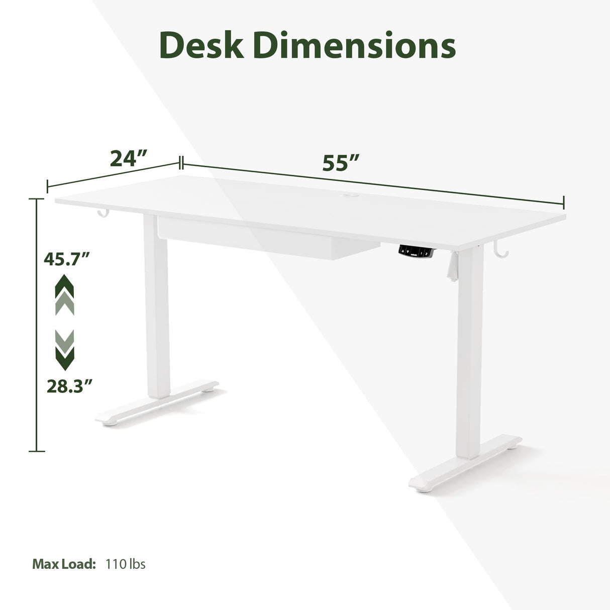 Agilestic Adjustable Height Electric Standing Desk with Storage Wooden Drawer, 55 x 24 Inches Stand Up Home Office Computer Gaming Table with Splice Board for Work Office Home, White Agilestic
