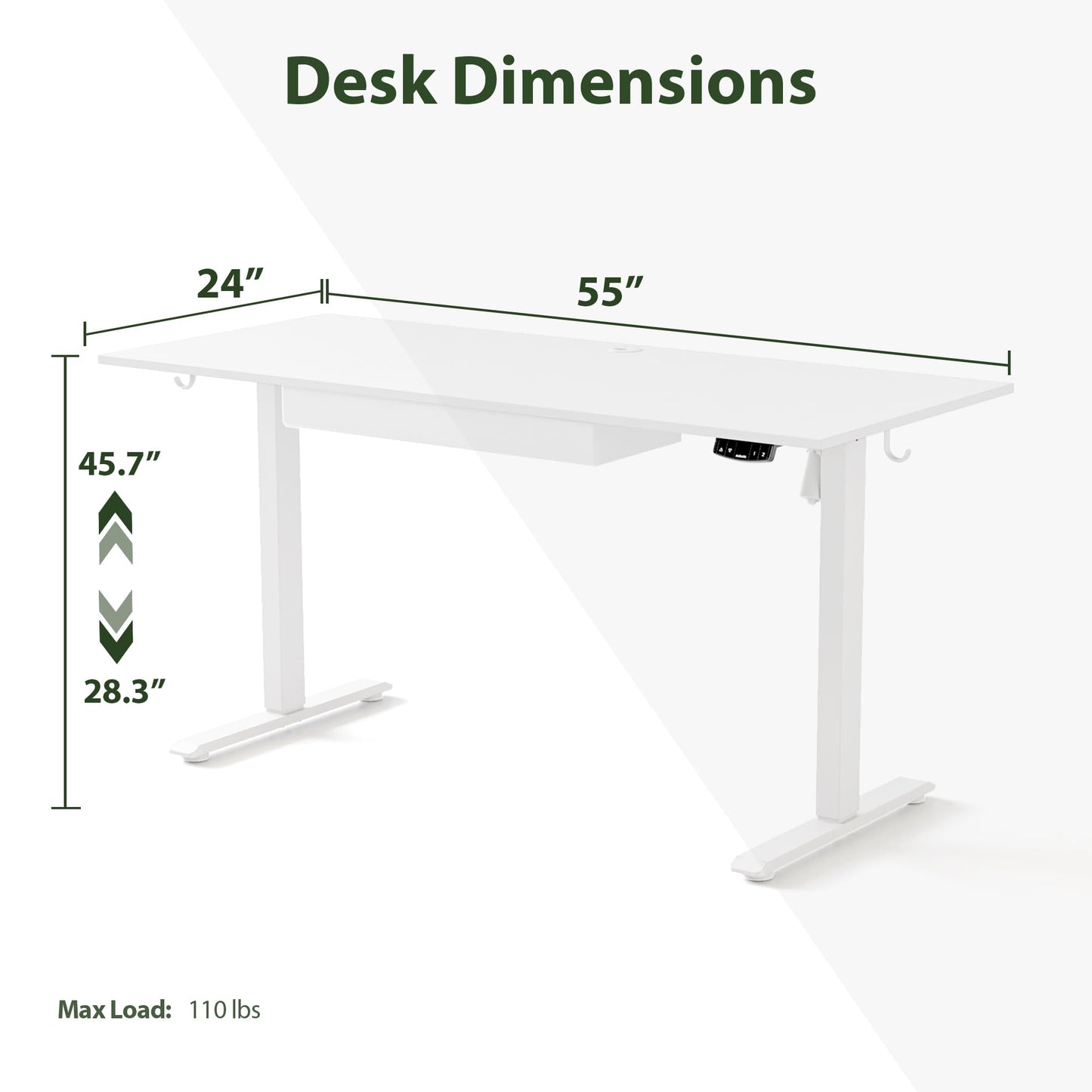 Agilestic Adjustable Height Electric Standing Desk with Storage Wooden Drawer, 55 x 24 Inches Stand Up Home Office Computer Gaming Table with Splice Board for Work Office Home, White