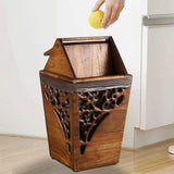liangzishop Trash Can Waste Bin Antique Wooden Trashbin Shake Cover Teak Waste Bin Hand Hollow Carved Trash Can Indoor Solid Wood Trash Box 3.2 liangzishop