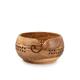 SAMHITA Acacia Wood Yarn Bowl Holder |Hand Carved Yarn Bowls for DIY Knitting Crocheting Accessories (7" x 7" x 4") Samhita