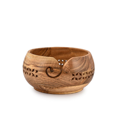 SAMHITA Acacia Wood Yarn Bowl Holder |Hand Carved Yarn Bowls for DIY Knitting Crocheting Accessories (7" x 7" x 4") Samhita