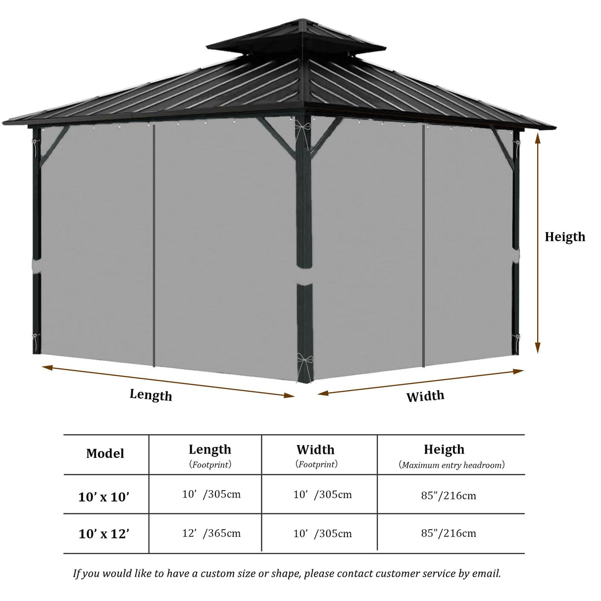 DURCOVER Gazebo Curtains 10x12ft,Privacy Replacement Sidewall 4-Panel Universal Shade Curtains Set,Protecting Side Walls (Only Curtain)-Silver DURCOVER