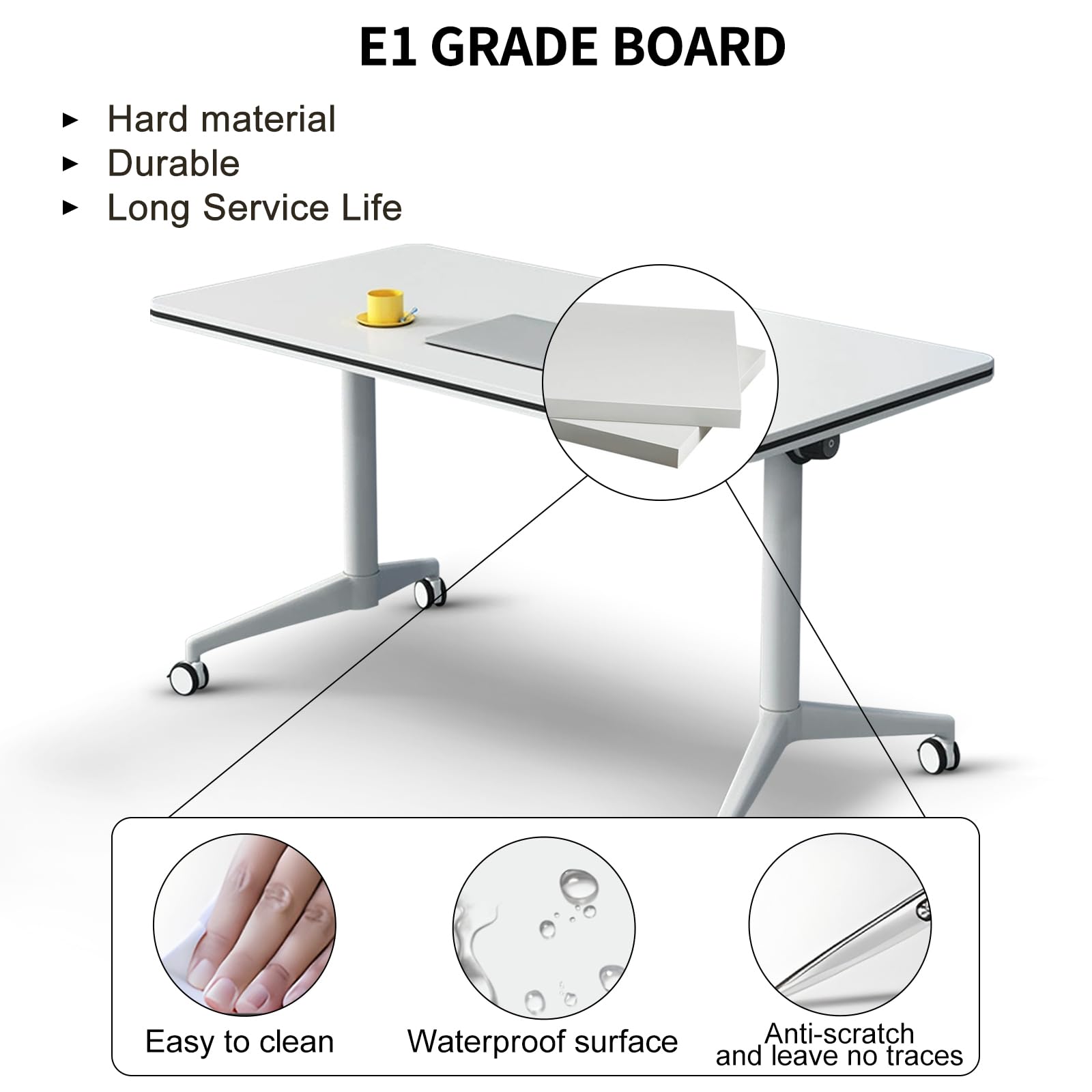 Conference Table Flip Top Mobile Training Table,White Folding Conference Room Table,Modular Meeting Table with Silent Wheels,Rounded Corner Design with Strong Metal Legs for Office,Classroom  - WoodArtSupply