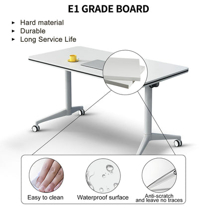 Conference Table Flip Top Mobile Training Table,White Folding Conference Room Table,Modular Meeting Table with Silent Wheels,Rounded Corner Design with Strong Metal Legs for Office,Classroom  - WoodArtSupply