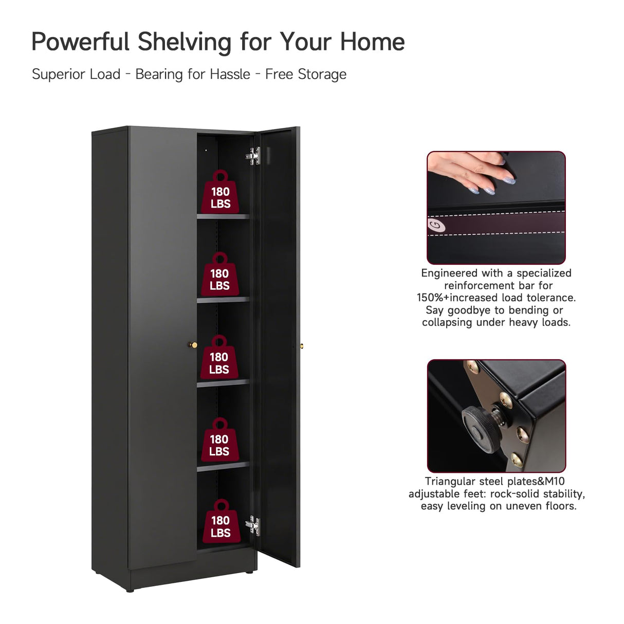 Metal Storage Cabinet with Doors, Black Bookshelf with Adjustable Shelves, Garage Storage Cabinet, 5 Tier File Cabinets, Tall Bookshelf Enclosed Bookcase for Home Office, Living Room, Library Generic