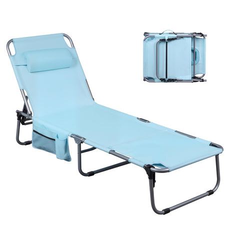 WLIVE Outdoor Tanning Chair, 5-Position Folding Beach Chair with Face Hole, Portable Patio Lounge Chair for Beach, Pool,Camping, Light Blue WLIVE