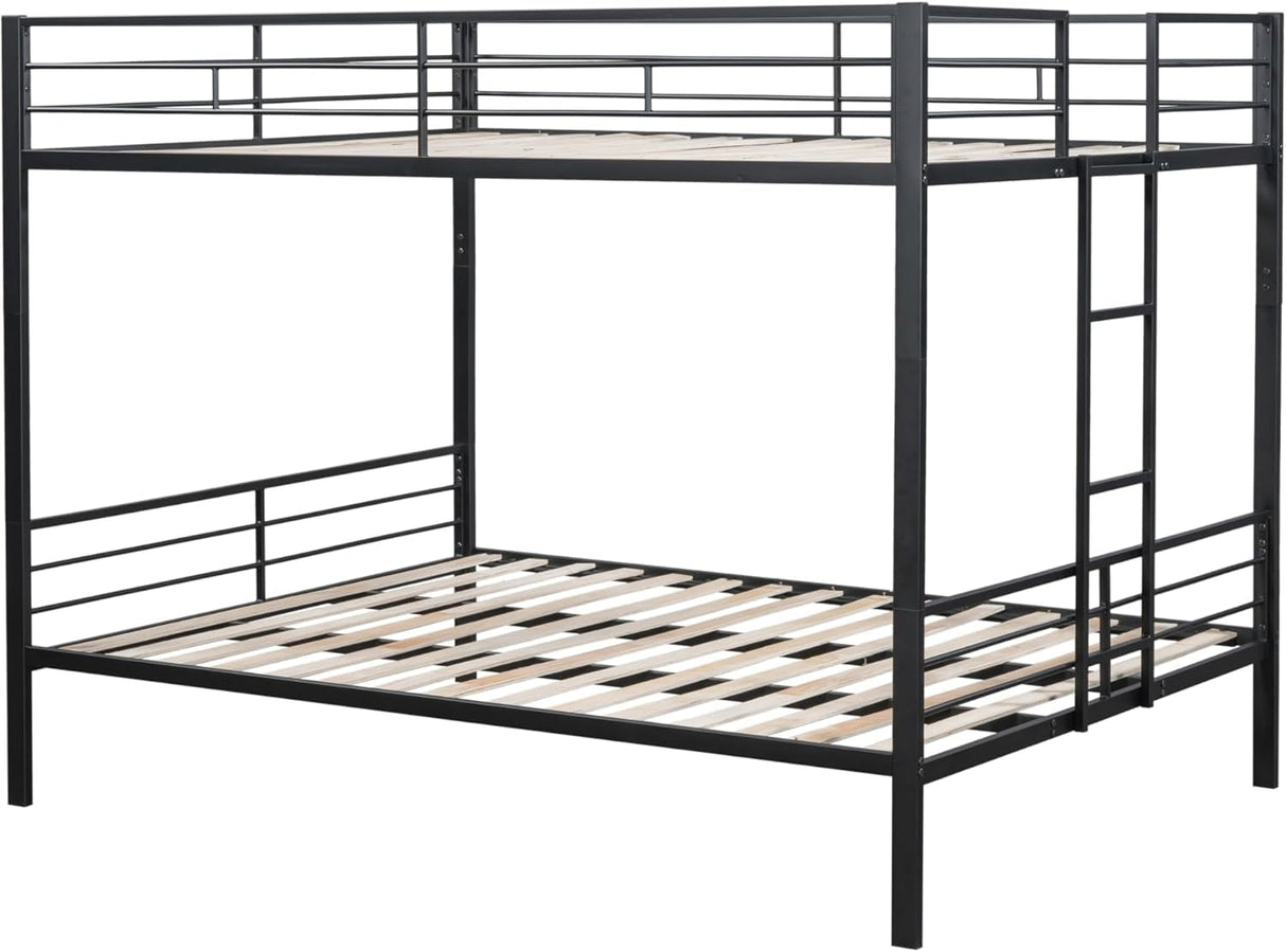 UOCFYK Queen Over Queen Bunk Bed, Heavy Duty Bunk Bedframe with Convertible 2 Beds & Ladder & Safety Rails for Condominiums, Dorm, Bedroom, Space Saving Design, No Box Spring Needed, Black UOCFYK