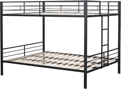 UOCFYK Queen Over Queen Bunk Bed, Heavy Duty Bunk Bedframe with Convertible 2 Beds & Ladder & Safety Rails for Condominiums, Dorm, Bedroom, Space Saving Design, No Box Spring Needed, Black