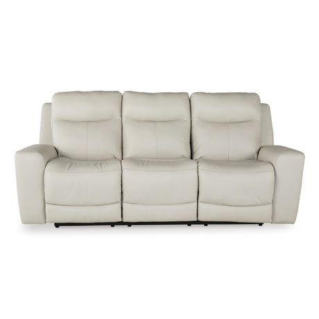 Signature Design by Ashley Mindanao Modern Leather Match Power Reclining Sofa with Adjustable Headrest and USB Ports, Light Gray Signature Design by Ashley