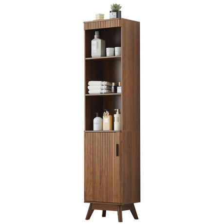 Bifins 68" Tall Bathroom Storage Cabinet,Narrow Fluted Tower Cabinet with Door and Shelves,Slim Space Saving Storage Unit for Bathroom Kitchen Living Room (Walnut, 11.8" D x 15.75" W x 68" H) Bifins