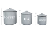Creative Co-Op Metal Containers with Lids, "Coffee", "Tea", "Sugar" (Set of 3 Sizes/Designs),Grey Creative Co-Op