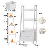 Furologee 4-Tier White Ladder Shelf, Ladder Bookshelf with Removable Drawer, Bookcase Storage Rack Organizer, Freestanding Storage Shelves for Living Room, Home Office, Bedroom Furologee