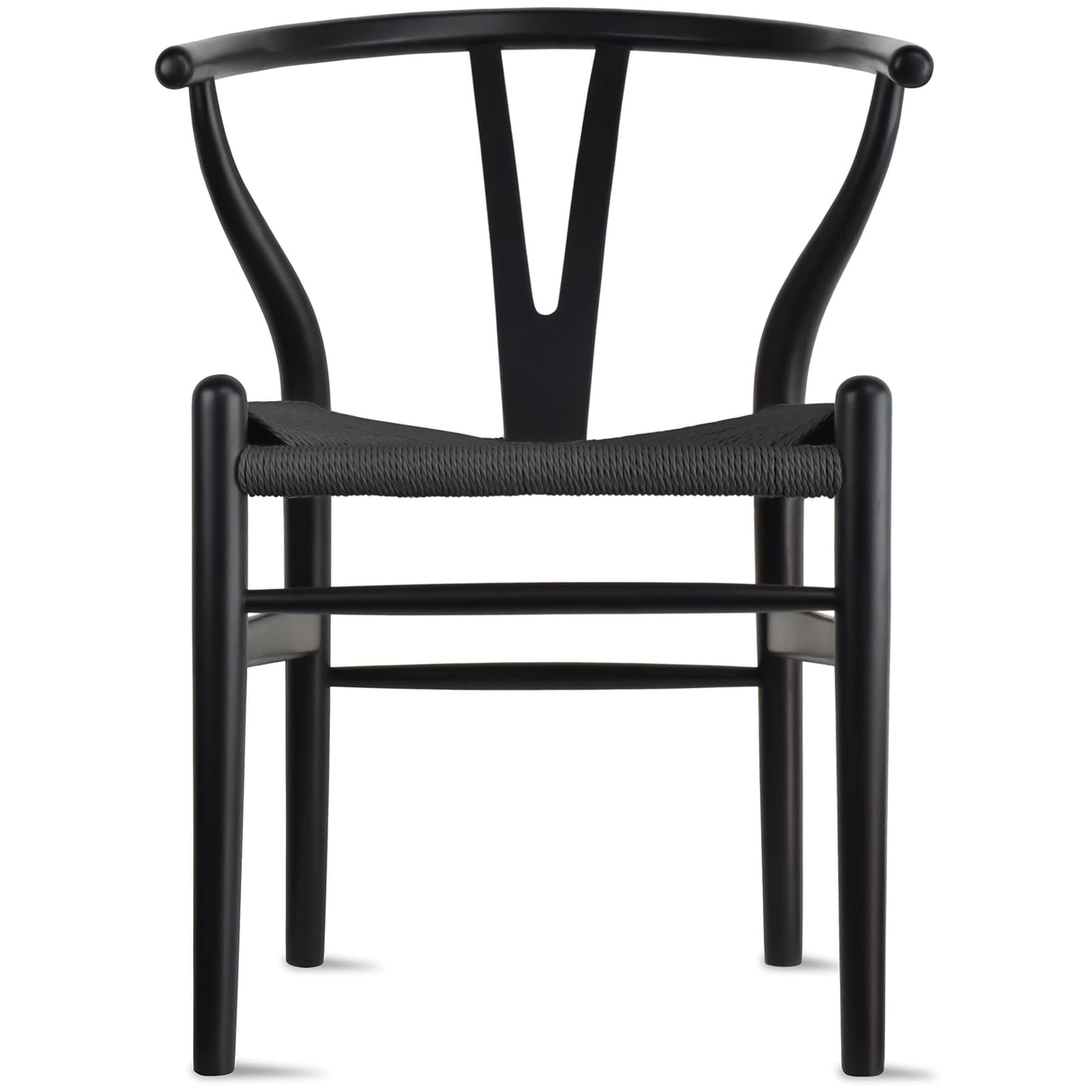 2xhome - Wishbone Solid Wood Armchair with Arms Open Y Back Farmhouse Dining Office Chair with Woven Black Seat (Black), Single, Set of 1 2xhome