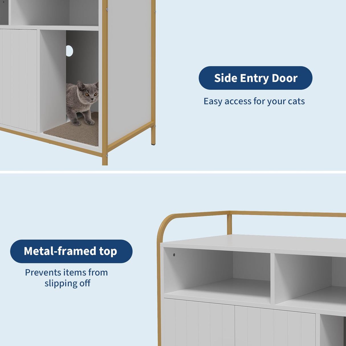 GarveeHome Cat Litter Box Enclosure with Metal Frame and Dual Storage Shelves, Modern Hidden Litter Box Furniture Indoor Cat House, Side Table Style White GarveeHome