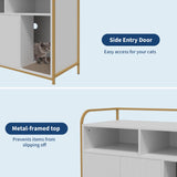 GarveeHome Cat Litter Box Enclosure with Metal Frame and Dual Storage Shelves, Modern Hidden Litter Box Furniture Indoor Cat House, Side Table Style White GarveeHome