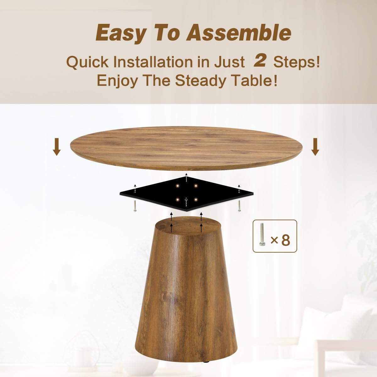 BAOPIN Round Dining Table Set for 6, 45''Round Wooden Dining Set with Cushioned Chairs, Round Table and Chair Set for Kitchen and Living Room (Wood Table+Style 1 Brown Chairs, 45'' Table+6 Chairs) BAOPIN