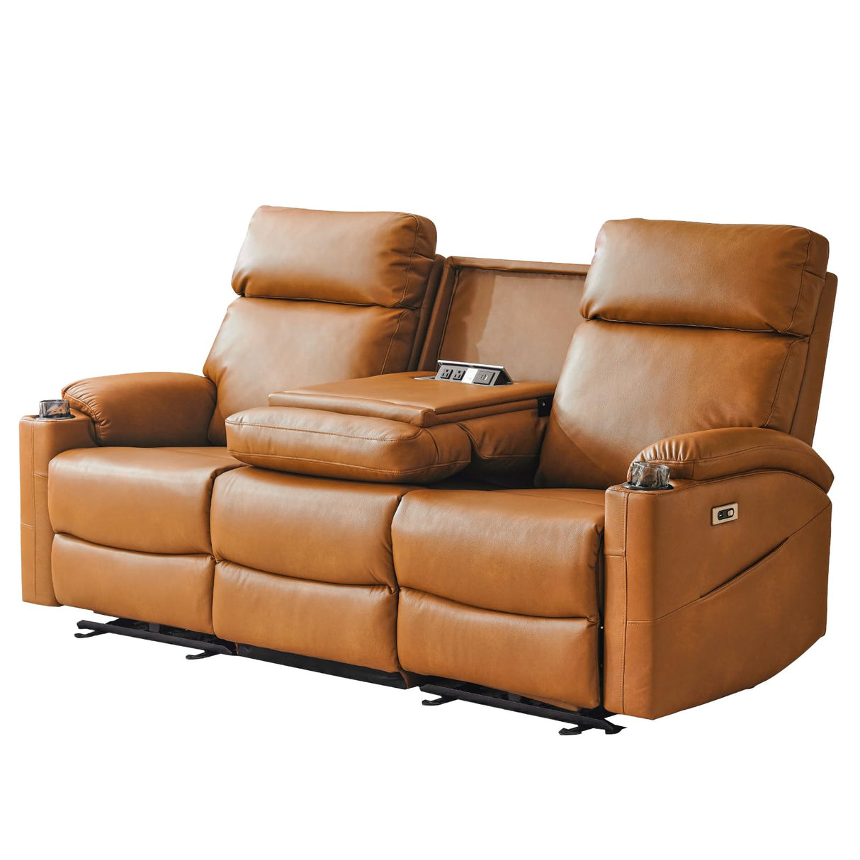 B BAIJIAWEI Power Reclining Sofa - 3 Seater Recliner Sofás, PU Leather Recliner Sofa, Home Theater Seating with Flipped Middle Backrest, Power Recliner Couch for Living Room(Brown) B BAIJIAWEI