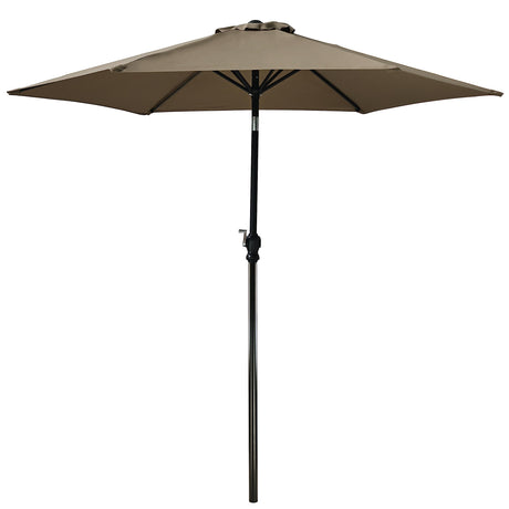 Elevon 9' Outdoor Patio Umbrella, Market Striped Umbrella with Push Button Tilt and Crank, Beige Elevon