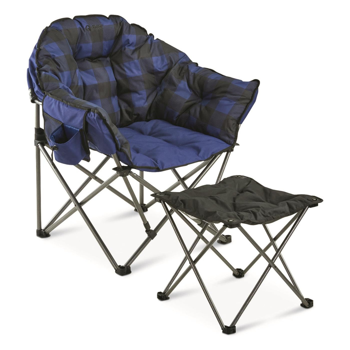 Guide Gear Club Camping Chair, Oversized, Portable, Folding with Padded Seats, 500-lb. Capacity Blue Plaid Guide Gear