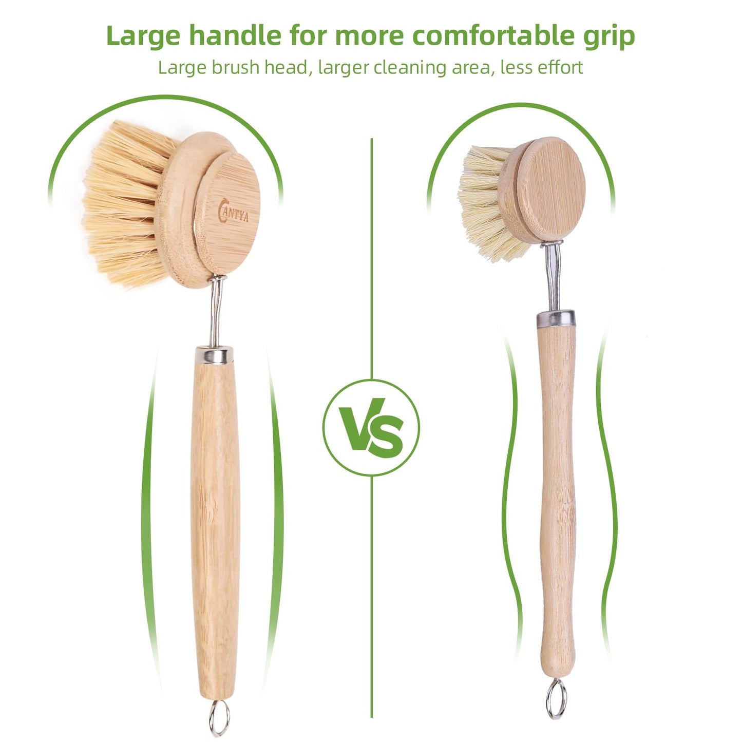 Bamboo Scrub Brush 3 Pcs Replacement Head, Natural Soft Kitchen Dish Brush with Handle Sisal Plant Veggie Brush Multi-Purpose Dish Scrubber Brush Special Kitchen Utensils