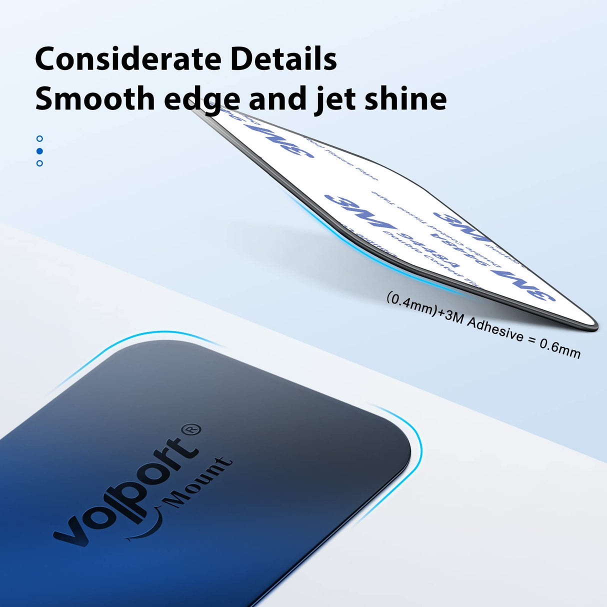 volport Rectangle Metal Plate for Phone Magnet, Magicplate Replacement Disc with 3M Adhesive Backing Sticker for Magnetic Car Mount Holder Cradle Stand (Dashboard/Vent/CD Slot/Windshield)-Black volport