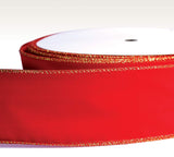 Red Velvet Ribbon Velvet Christmas Ribbon Red Wired 50 Yards/2.5 (2 1/2) Inch Wide w. Gold Trim Wire-Edge: Valentine, Xmas Gift Wrap, Christmas Tree Bows/Outdoor/Wire Ribbons for Crafts/Gifts OLYPHAN